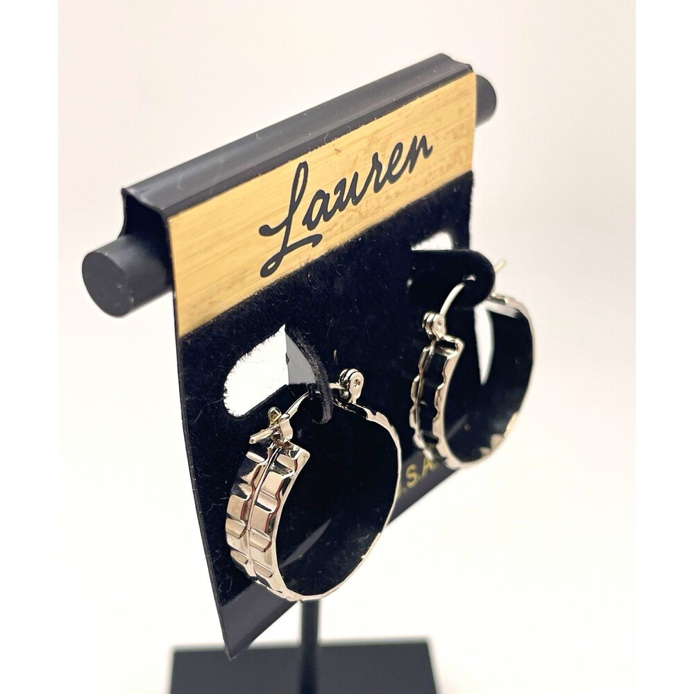 Lauren Silver Tone Round Hoop Earrings Snap Closure Made in USA